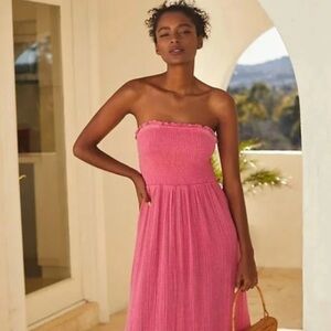 By Anthropologie  The Marisol Smocked Gauze Maxi Dress SIZE L new Pink NWT